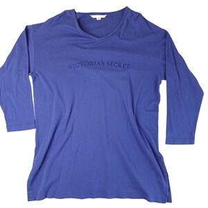 Vintage 90s Victorias Secret Sleep Shirt Womens M Blue Embroidered Cotton Pajama